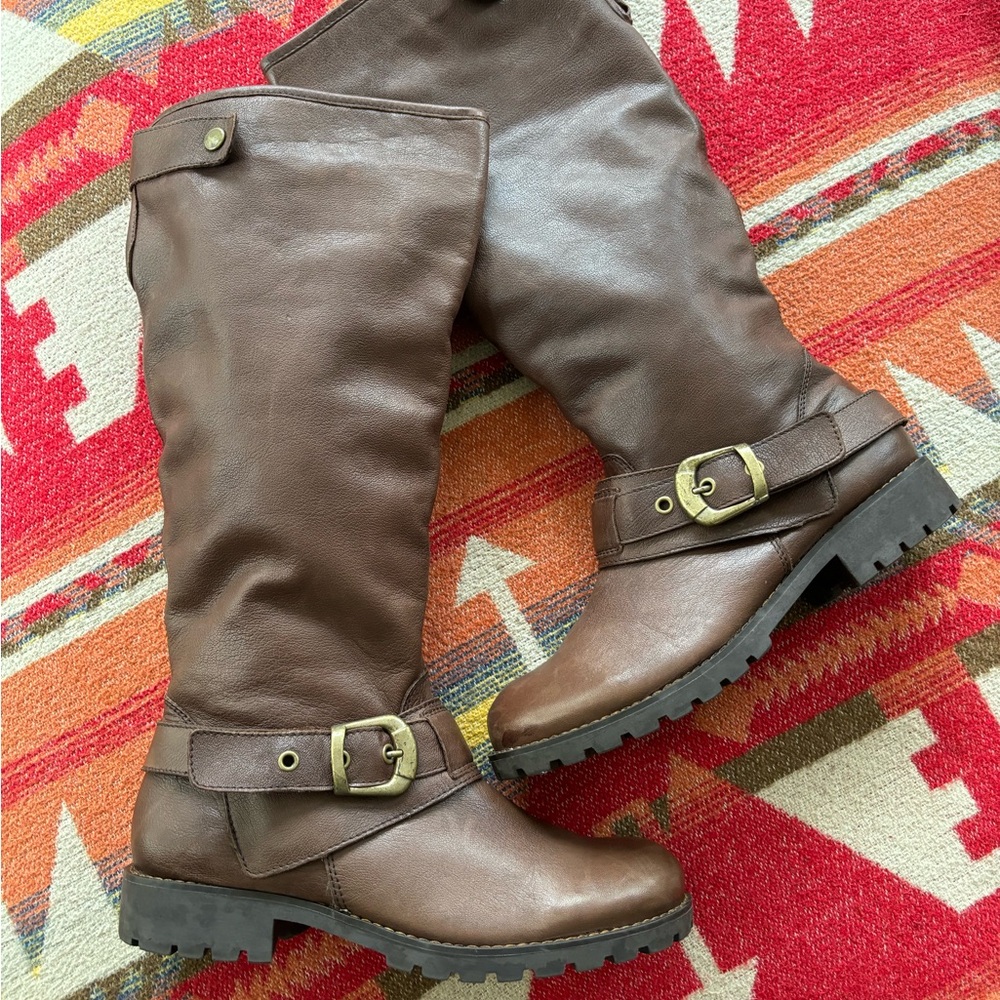 Women’s Aldo Brown Knee-High Boots with Buckle Detail